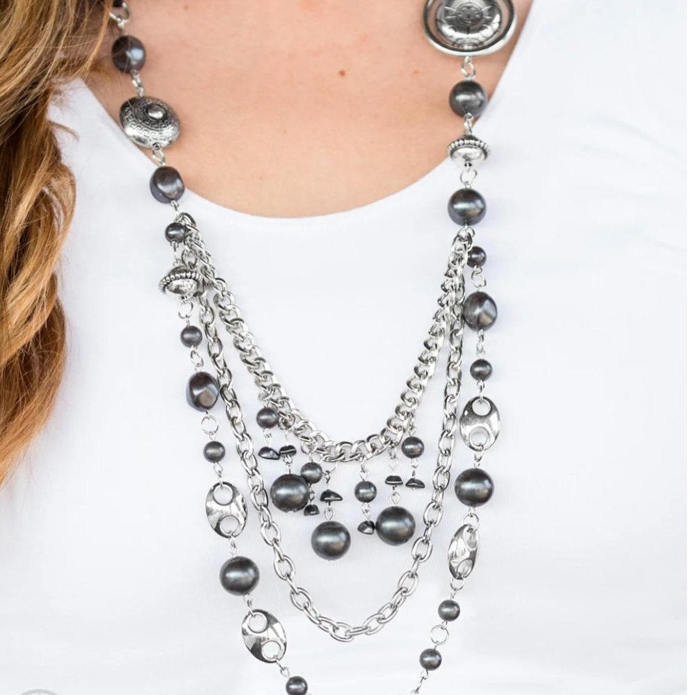 Beautiful Black Silver & Gray Beaded Chain Fashion Necklace
